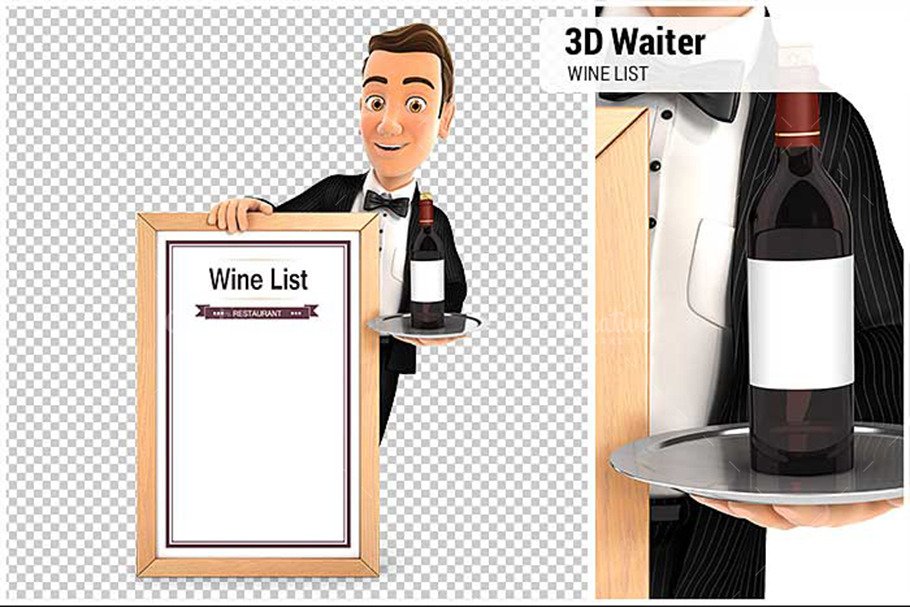 3D Waiter with Wine List in Illustrations - product preview 8
