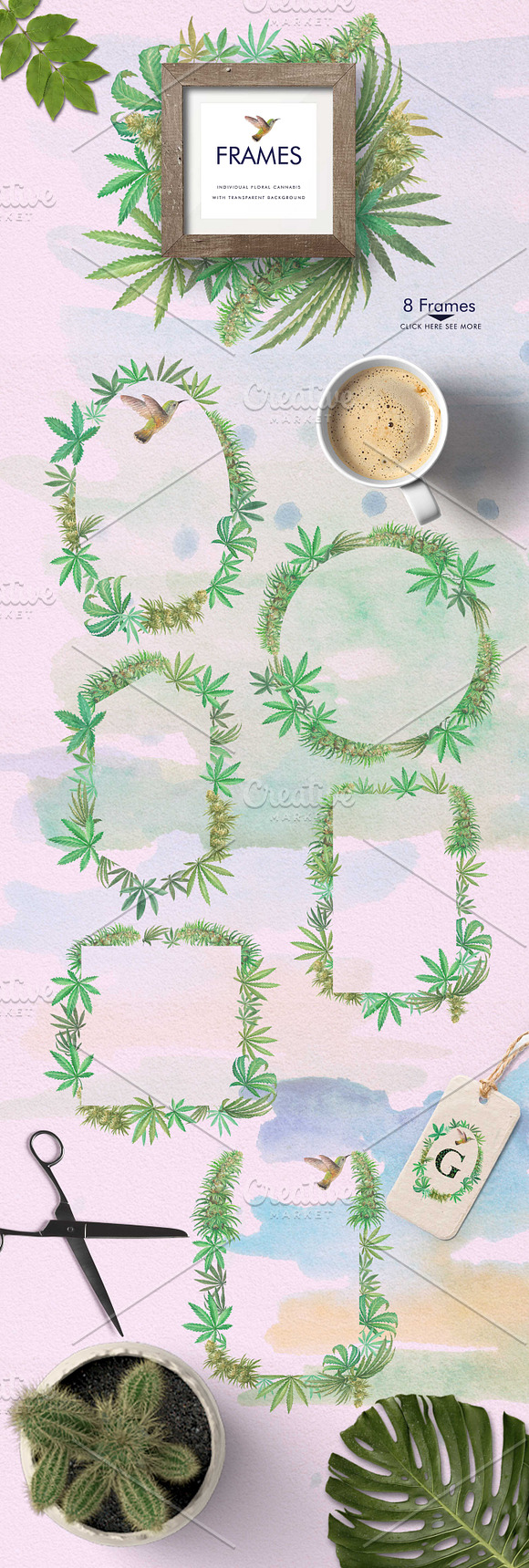 Watercolor Marijuana Set in Illustrations - product preview 2