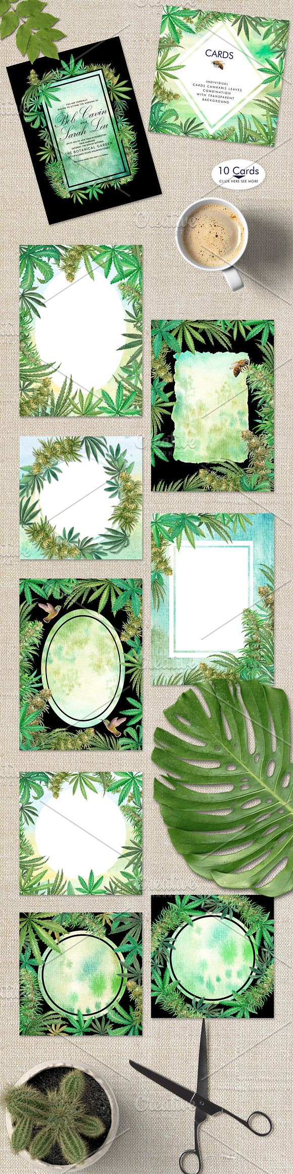 Watercolor Marijuana Set in Illustrations - product preview 3