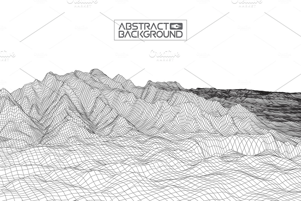 Abstract wireframe landscape background. Cyberspace grid. 3d technology wireframe illustration. Digital wireframe landscape for presentations . in Illustrations - product preview 8