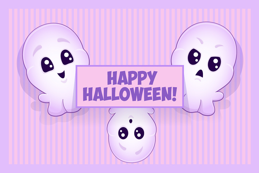 Set of three cute cartoon ghosts in Illustrations - product preview 8