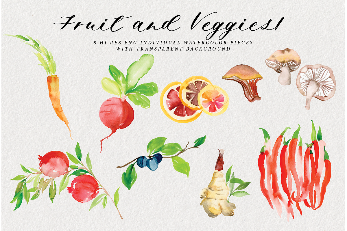 Fruit & Veggies Watercolor Art in Illustrations - product preview 8