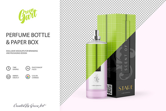 Perfume Bottle & Paper Box Mockup in Product Mockups - product preview 1