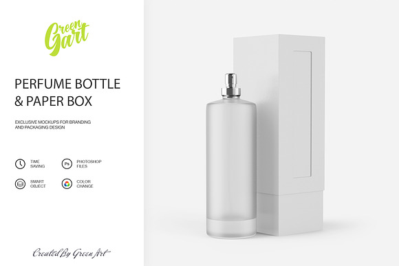 Perfume Bottle & Paper Box Mockup in Product Mockups - product preview 2