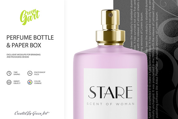 Perfume Bottle & Paper Box Mockup in Product Mockups - product preview 3