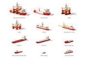 Vector low poly offshore oil exploration vessels