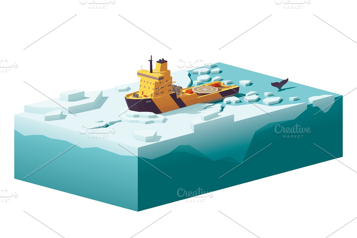 Vector low poly icebreaker breaking the ice in Illustrations - product preview 8