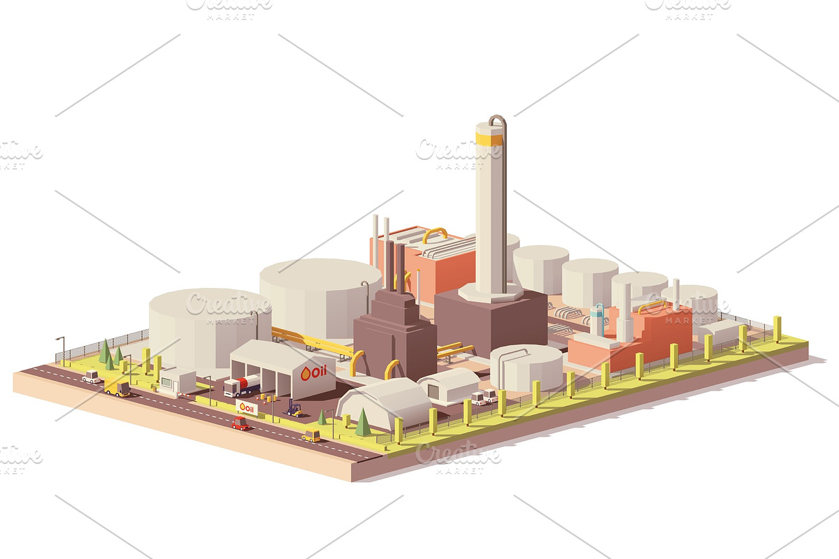 Vector low poly oil refinery plant in Illustrations - product preview 8