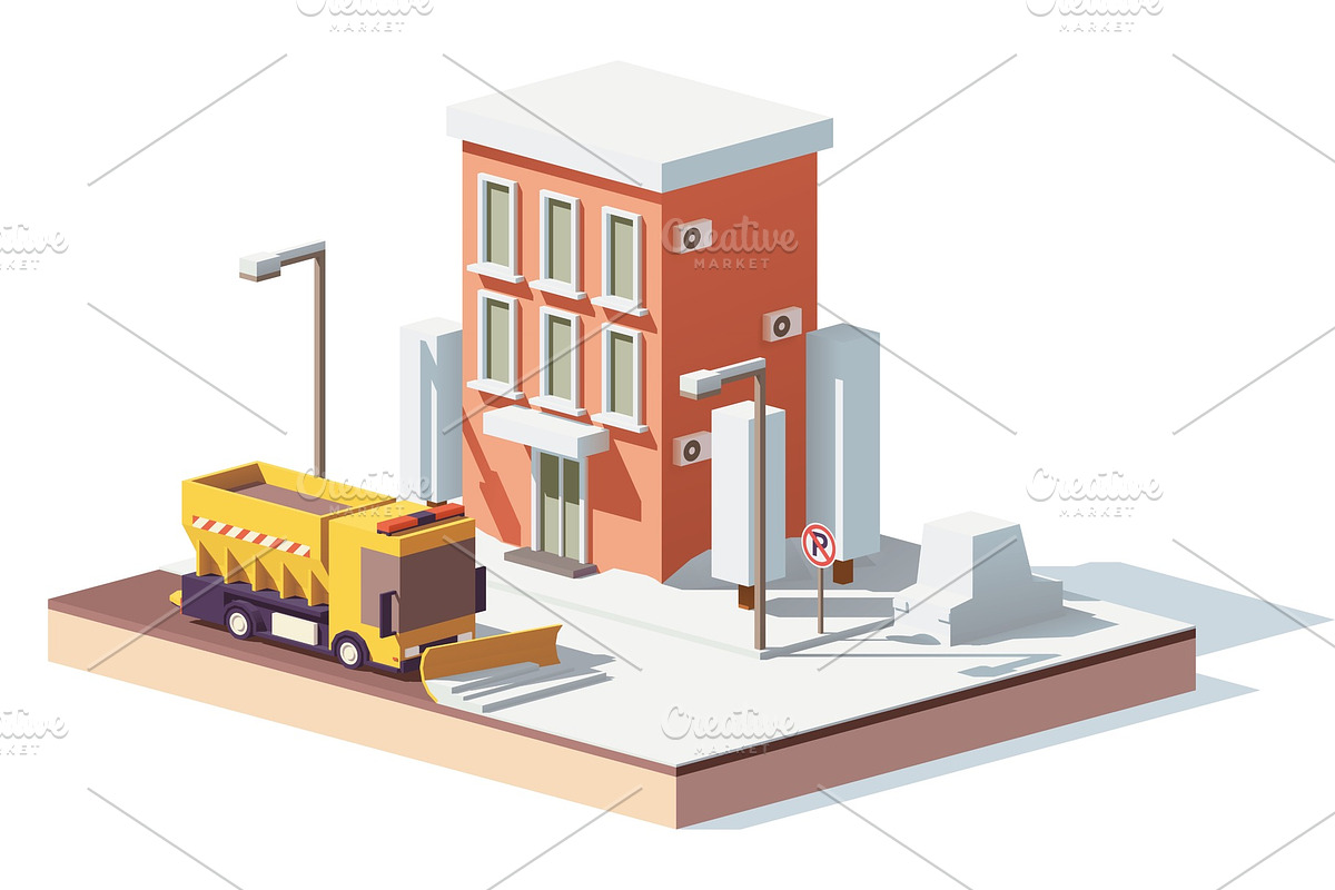 Vector low poly snowplows working in the city in Illustrations - product preview 8