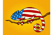 Chameleon colored in American flag pop art vector