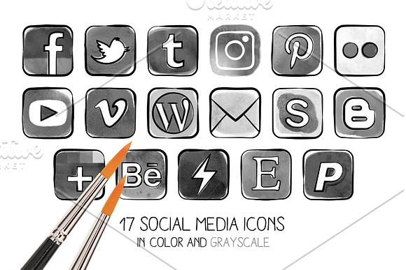 PNG - Watercolor social media icons in Vector Social Icons - product preview 1