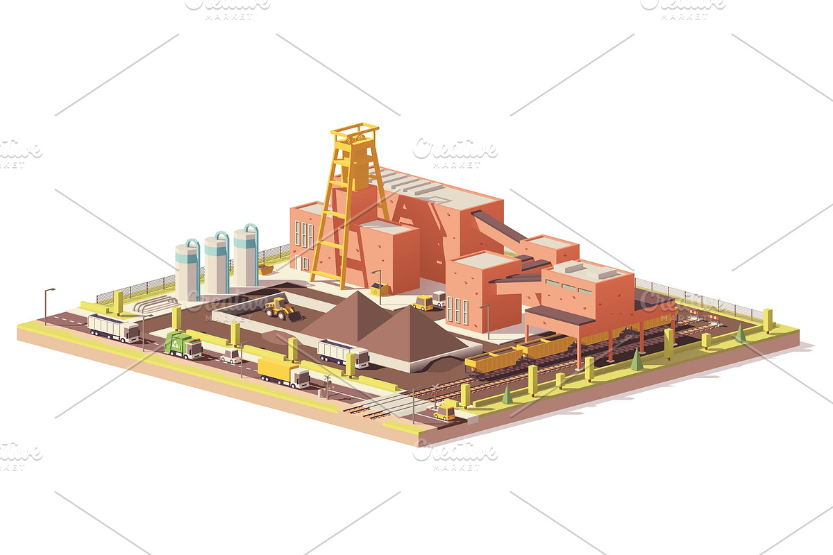 Vector low poly coal mine in Illustrations - product preview 8