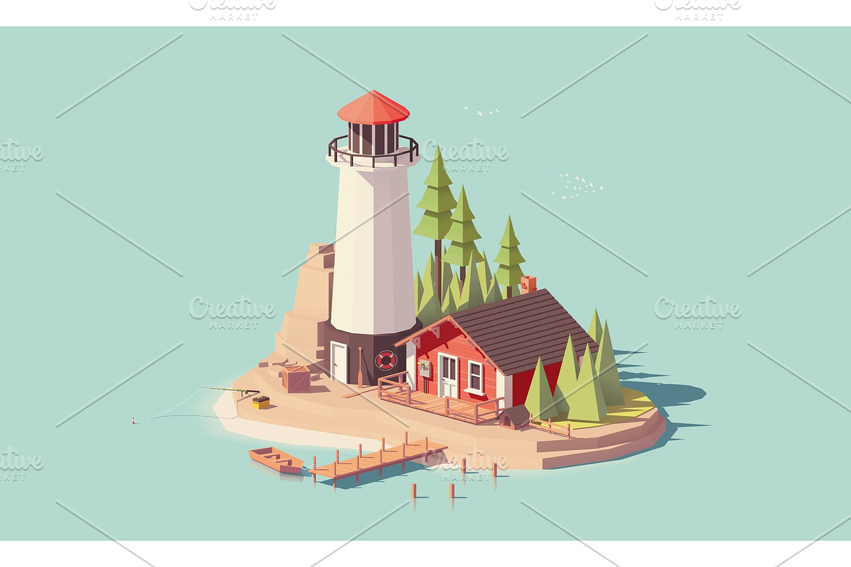 Vector low poly lighthouse in Illustrations - product preview 8