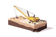 Vector low poly dragline excavator