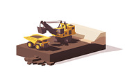 Vector low poly power shovel and haul truck