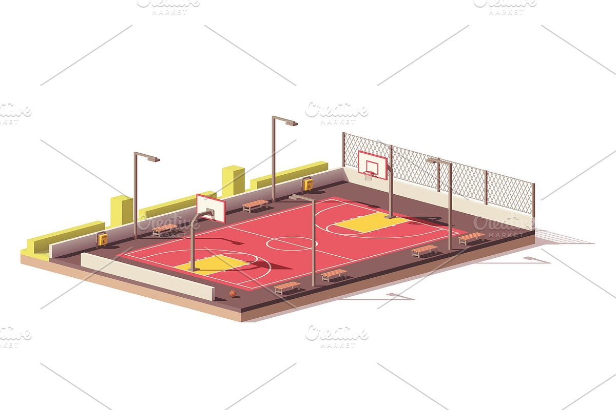 Vector low poly basketball court in Illustrations - product preview 8
