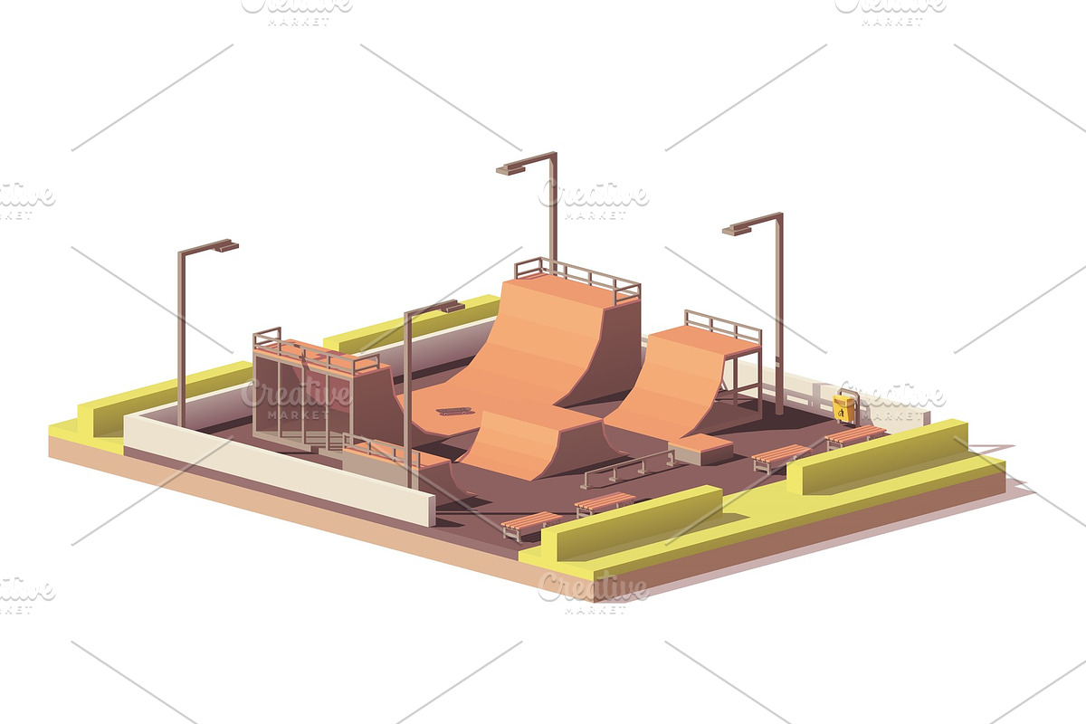 Vector low poly skate park in Illustrations - product preview 8