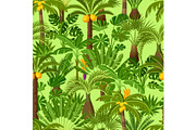 Seamless pattern with tropical palm trees. Exotic tropical plants Illustration of jungle nature