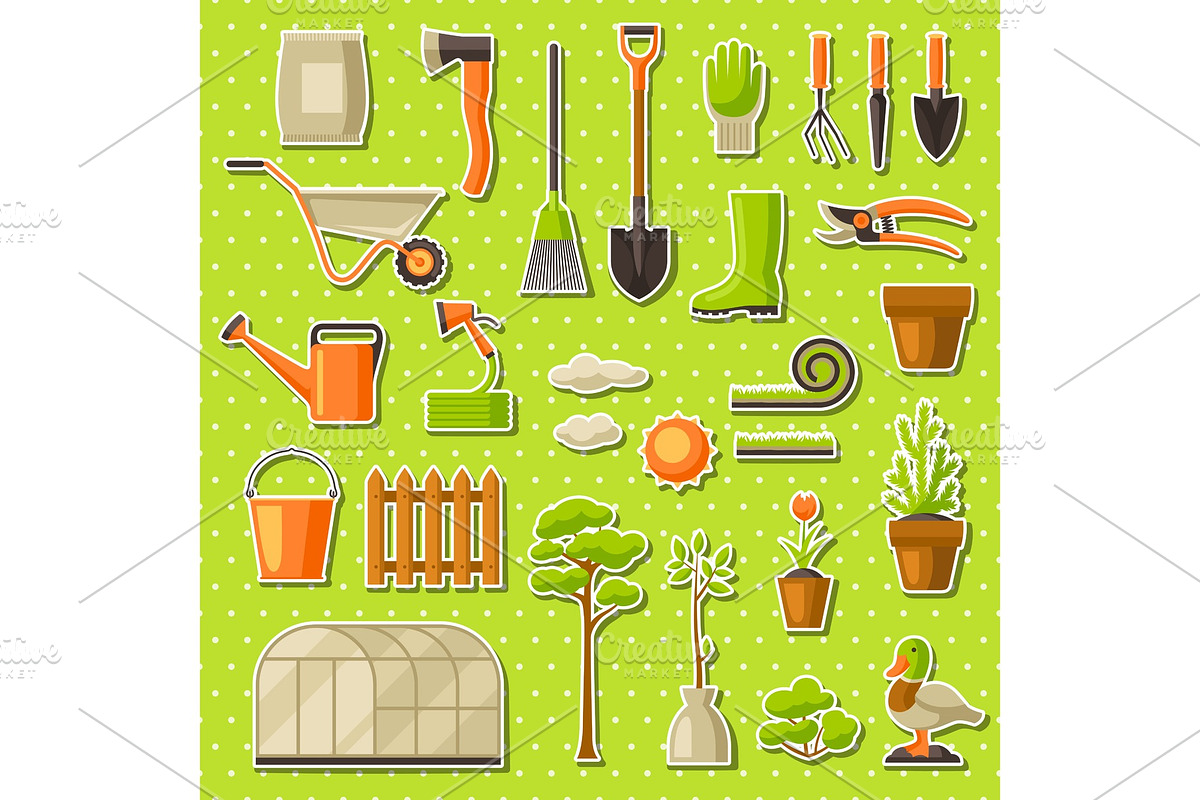 Set of garden tools and items. Season gardening illustration in Objects - product preview 8