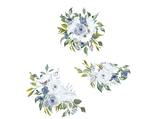 Watercolor White & French Blue Roses in Illustrations - product preview 2