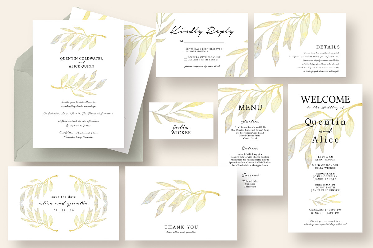 Watercolor Branch Wedding Suite in Wedding Templates - product preview 8