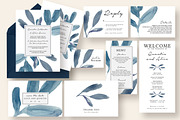 Blue Watercolor Leaves Wedding Suite