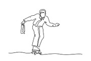 Office man riding skateboard