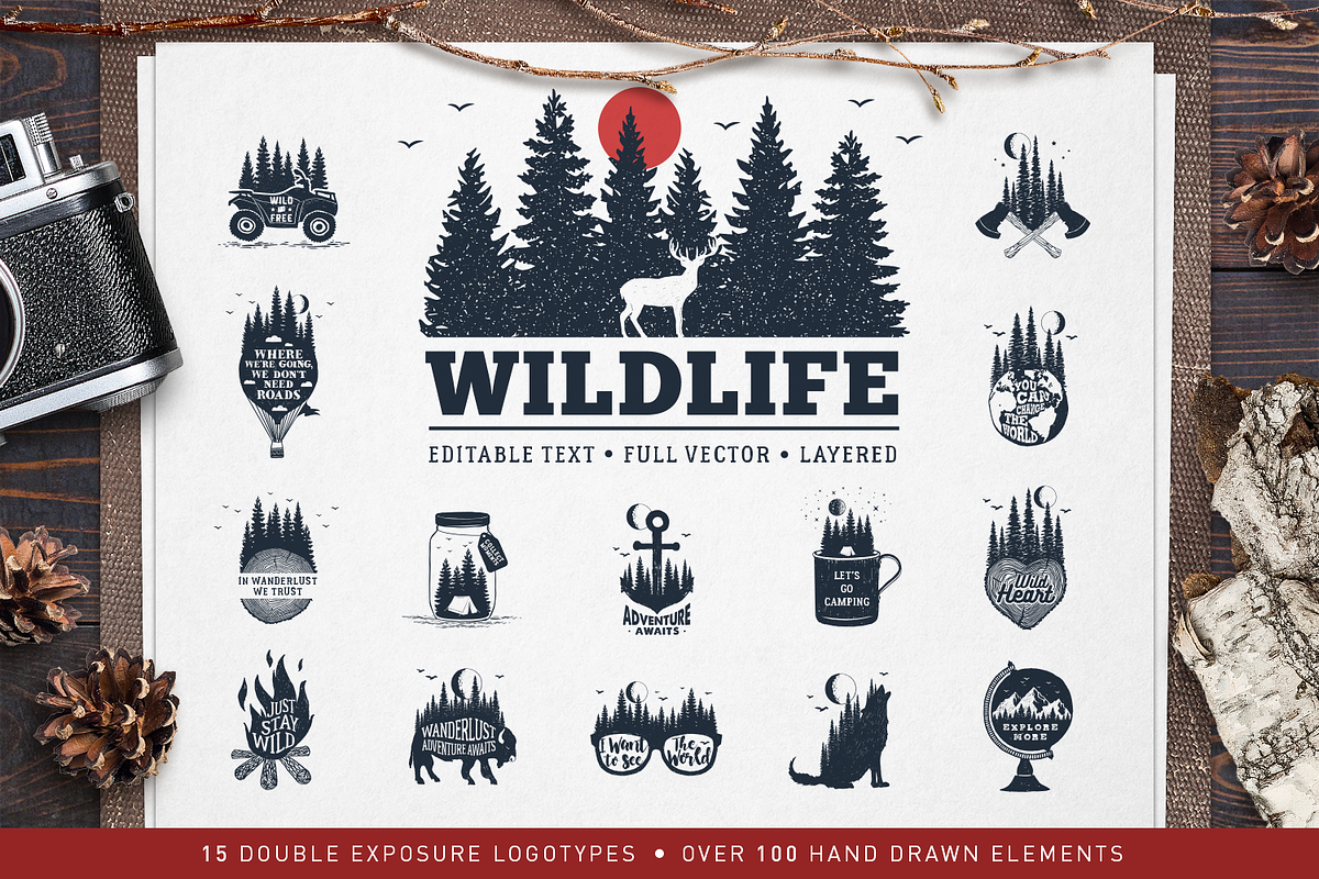 WildLife. 15 Double Exposure Badges in Logo Templates - product preview 8