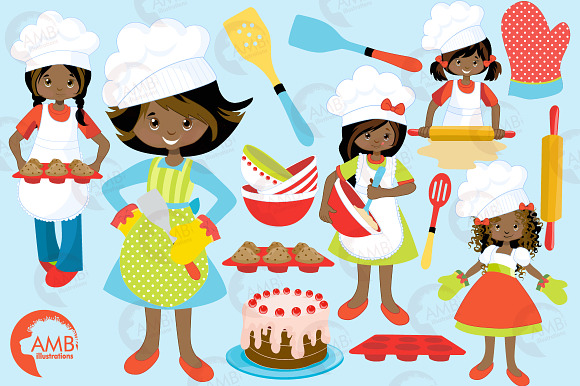 Baking Girls Clipart AMB-1135 in Illustrations - product preview 2