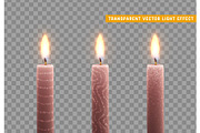 Candles burn with fire. Set of paraffin candles realistic isolated on transparent background.