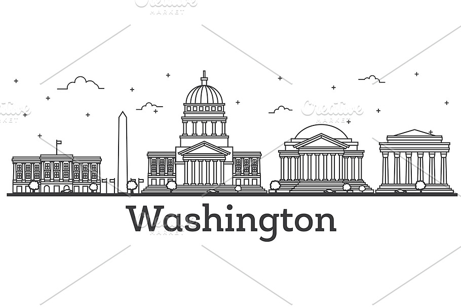 Outline Washington DC USA City  in Illustrations - product preview 8