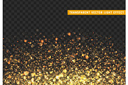Glowing lights golden glitter. Sparkle particles texture.