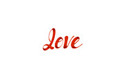 Lettering red Love ribbon font. Vector illustration