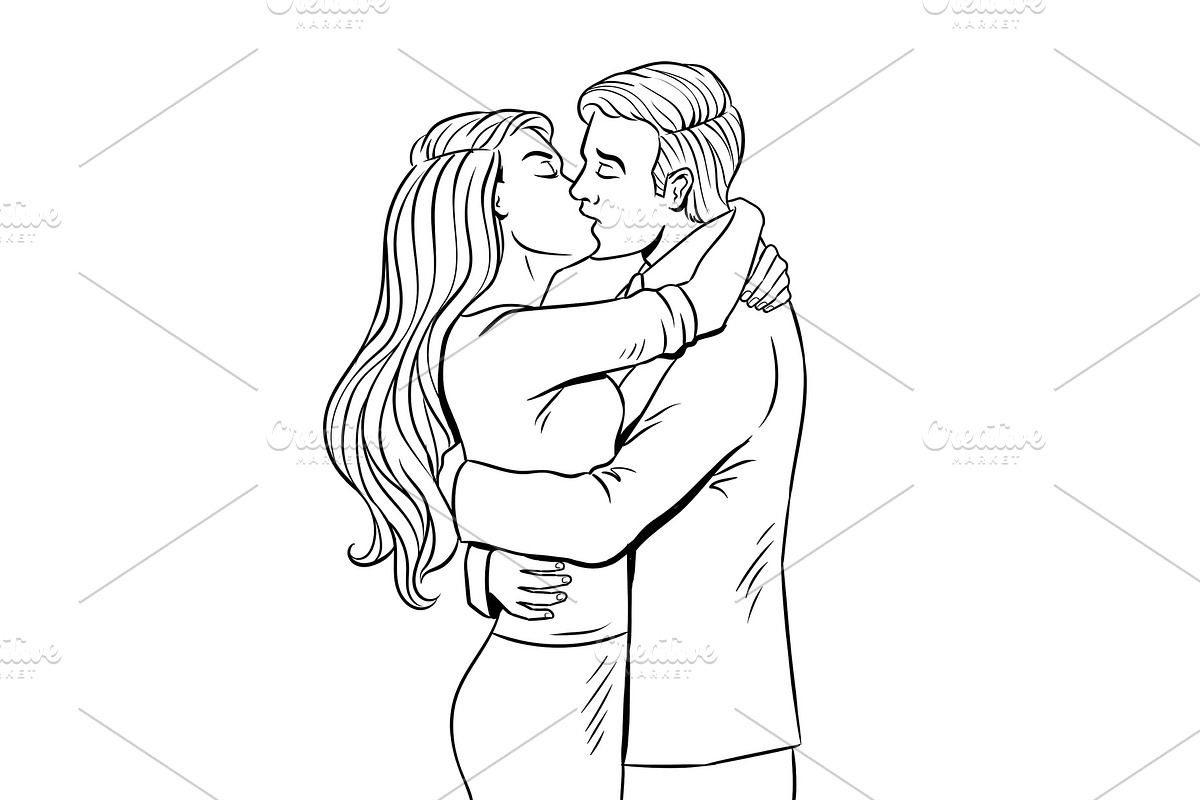 Kissing couple coloring book vector in Illustrations - product preview 8