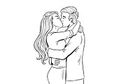 Kissing couple coloring book vector