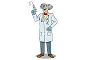 Mad doctor with syringe pop art vector