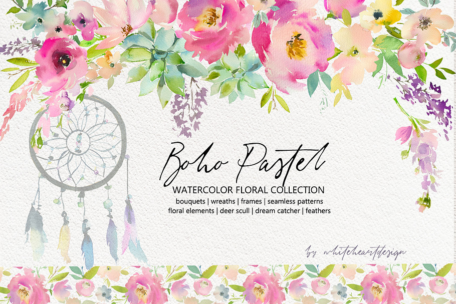 Boho Pastel Watercolor Flowers Set in Illustrations - product preview 8