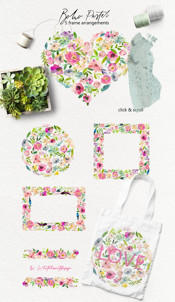 Boho Pastel Watercolor Flowers Set in Illustrations - product preview 5