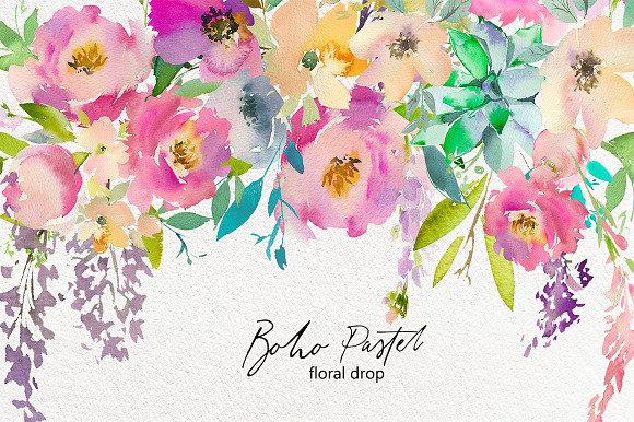 Boho Pastel Watercolor Flowers Set in Illustrations - product preview 6