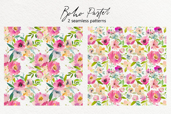 Boho Pastel Watercolor Flowers Set in Illustrations - product preview 8