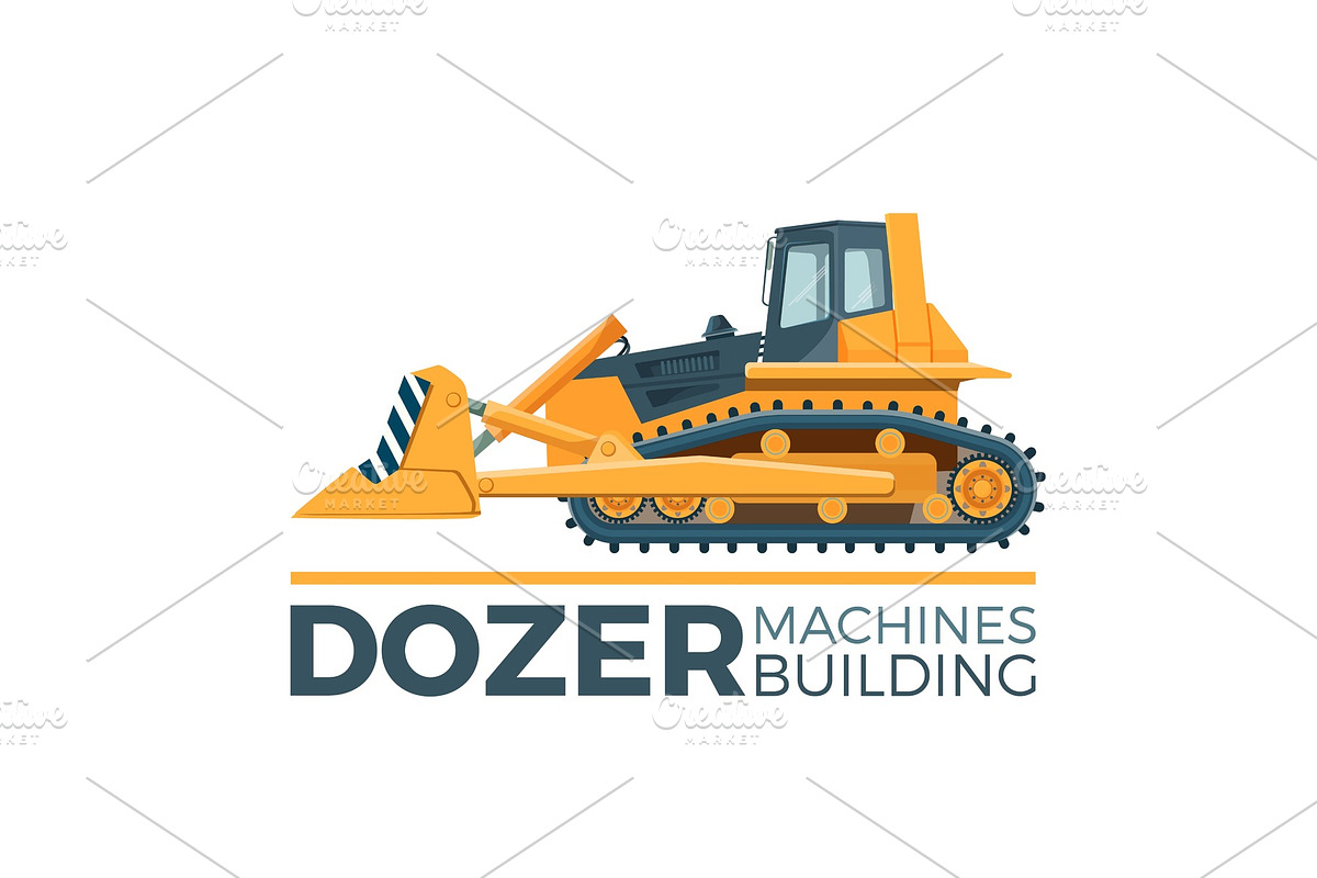 Mashines building promo poster with huge yellow dozer in Illustrations - product preview 8