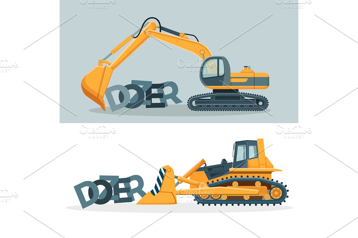 Dozers creative promotional posters with huge powerful machines in Illustrations - product preview 8