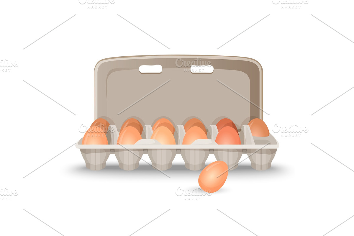 Raw eggs in shell inside simple cardboard box in Illustrations - product preview 8