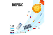 Doping drugs anti-agitative poster with pills and liquids