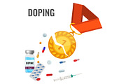 Doping drugs anti-agitative banner with broken gold metal