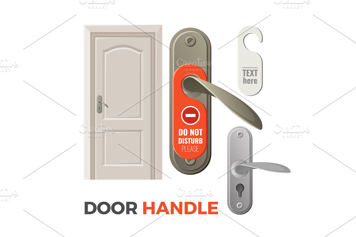 Door handles with do not disturb sign and entrance in Objects - product preview 8