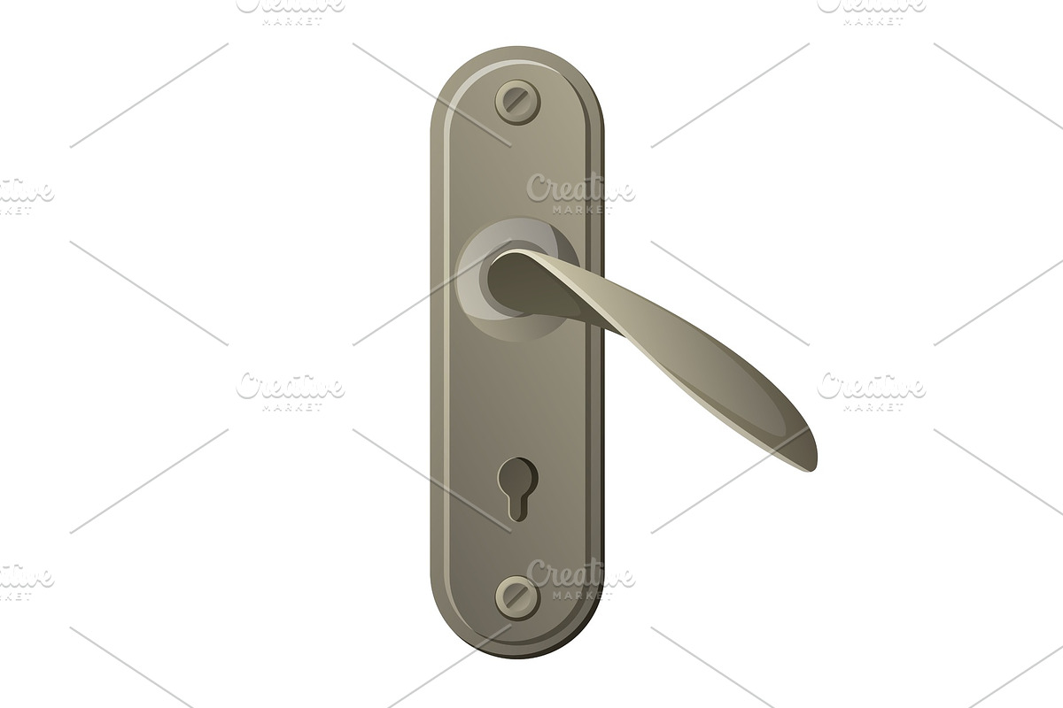 Metal mechanic door handle with small key hole in Objects - product preview 8