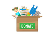 Box with toys and books to donate for children