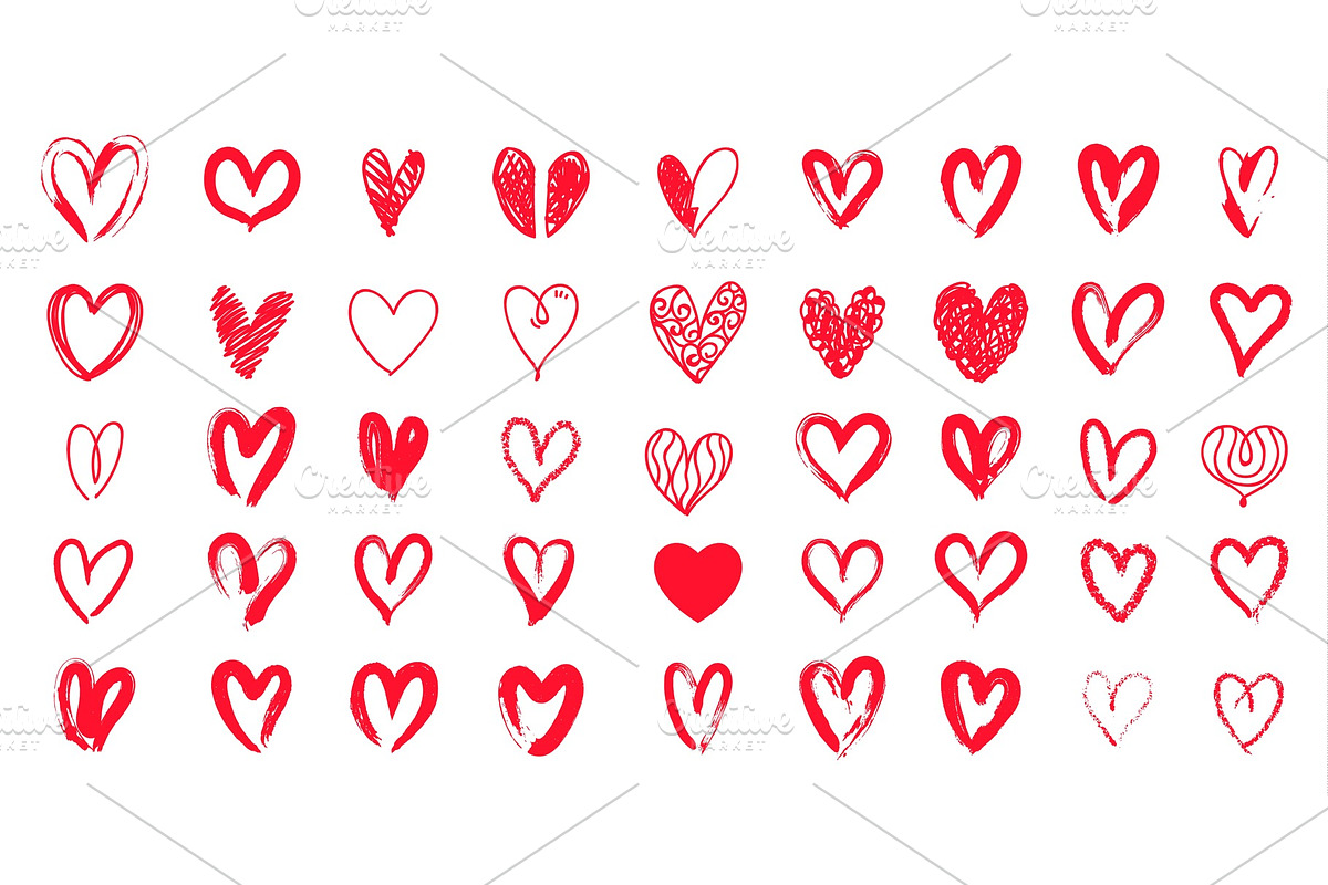 Red heart hand drawn. Icon cute doodle love in Objects - product preview 8