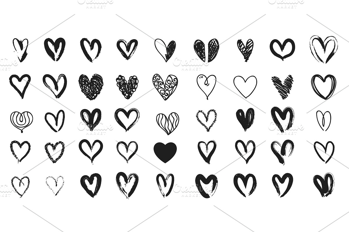 Black heart hand drawn. Icon cute doodle love in Objects - product preview 8